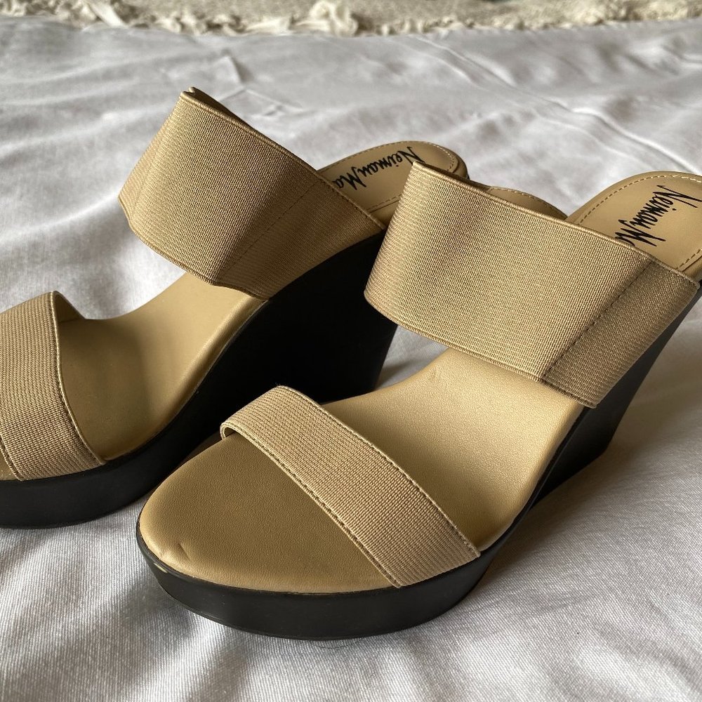 Neiman Marcus Black and Nude Wedges